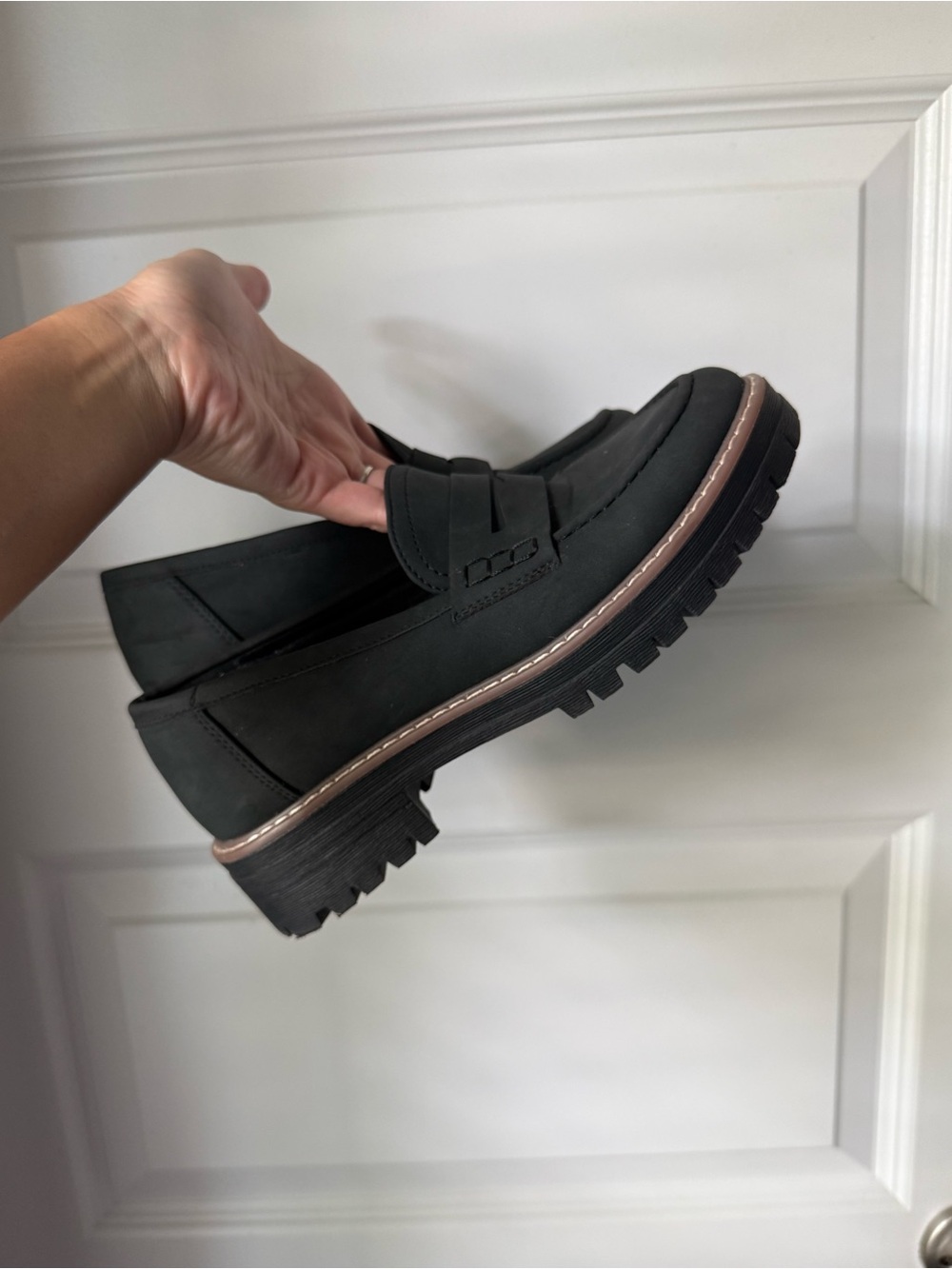 Black Suede Womens Loafers Platform Chunky Penny Loafer (8)